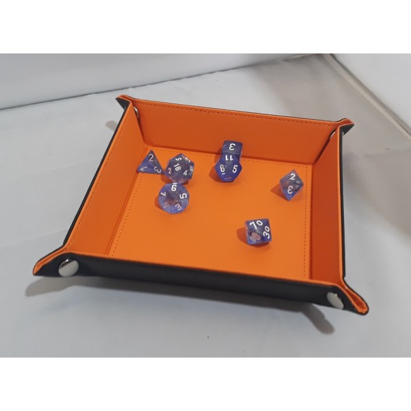 Folding Dice Tray - 14cm x 14cm  - Black with Orange Lining