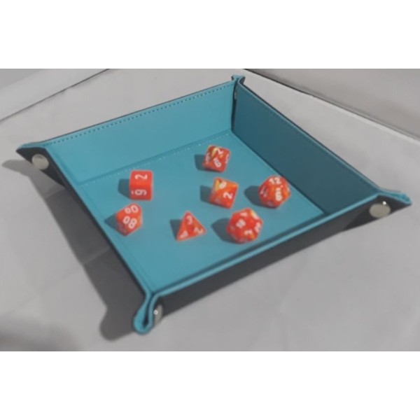 Folding Dice Tray - 14cm x 14cm - Black with Blue Lining