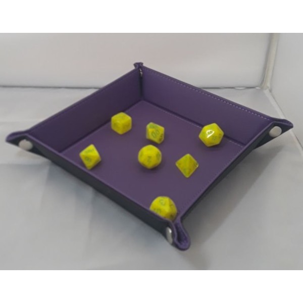 Folding Dice Tray - 14cm x 14cm  - Black with Purple Lining