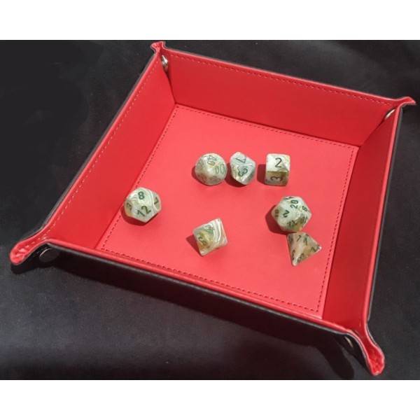 Folding Dice Tray - 14cm x 14cm - Black with Red Lining