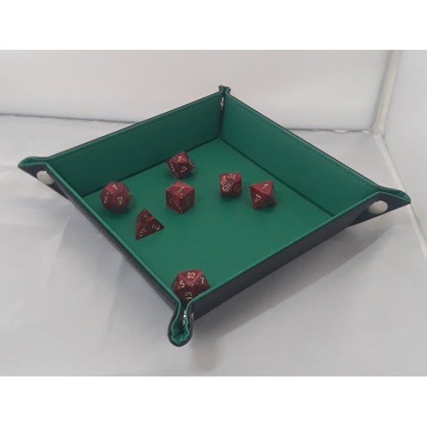 Folding Dice Tray - 14cm x 14cm  - Black with Green Lining