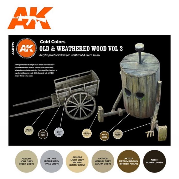 AK Interactive - 3rd Generation Acrylics Set - Old and Weathered Wood - Volume 2