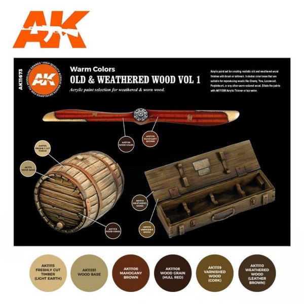 AK Interactive - 3rd Generation Acrylics Set - Old and Weathered Wood - Volume 1