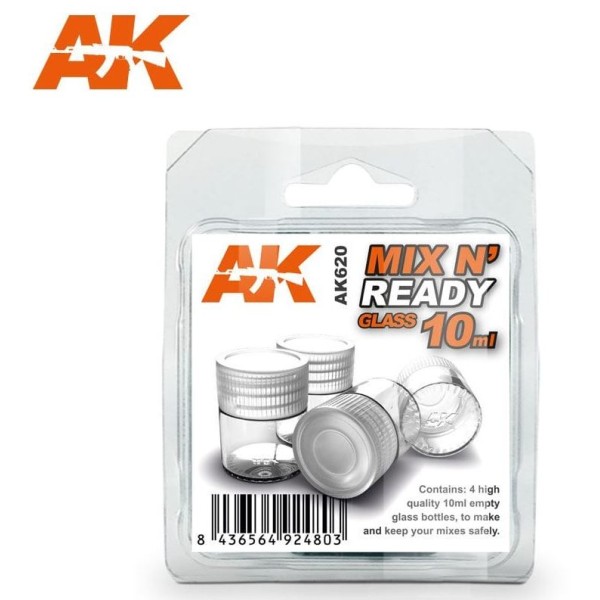 AK Interactive - MIX N’ READY 10ml - Empty Glass bottles for custom mixes