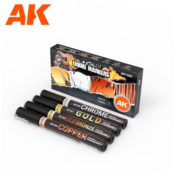 AK Interactive - METALLIC LIQUID MARKERS – 4 UNITS