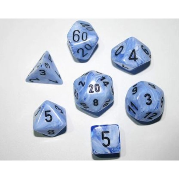 Chessex RPG DICE - Vortex Snow Blue with Black - Polyhedral 7-Die Set