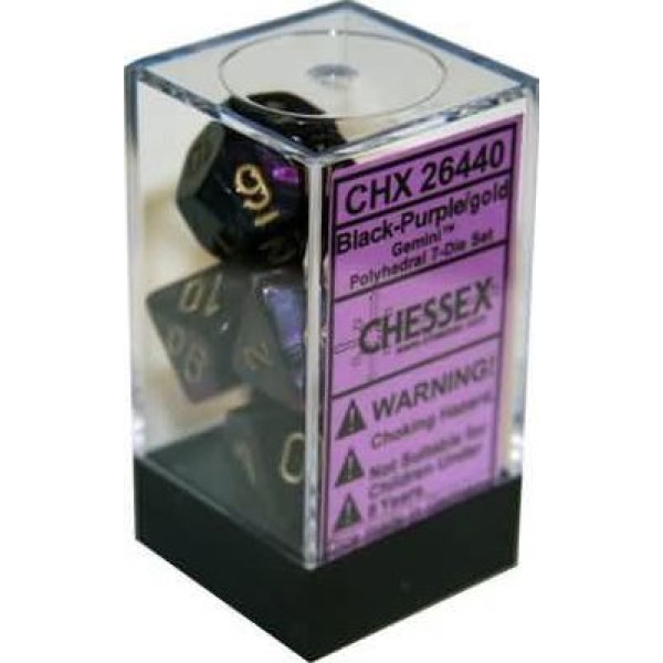 Chessex RPG DICE - Gemini Black - Purple / Gold 7 dice set