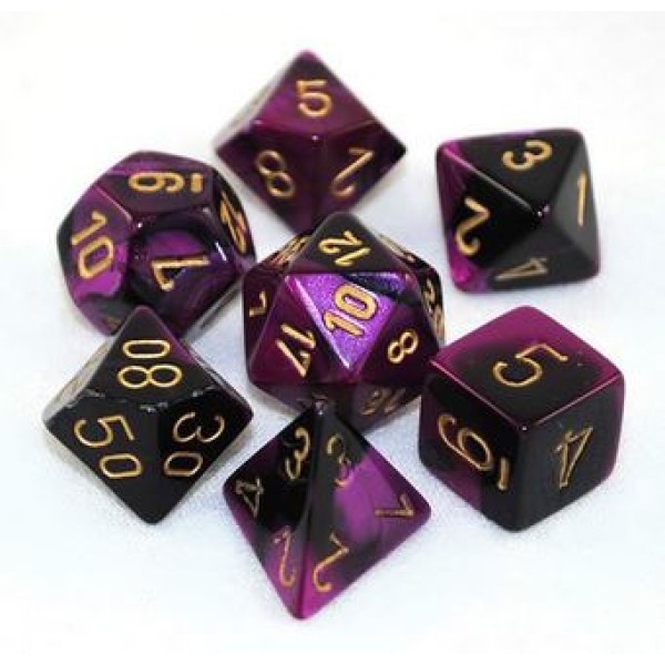 Chessex RPG DICE - Gemini Black - Purple / Gold 7 dice set