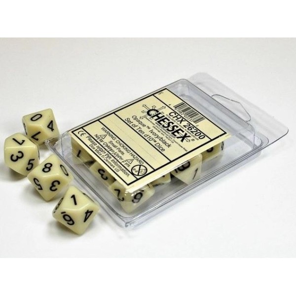 Chessex - D10 Dice Set - Opaque Ivory / Black