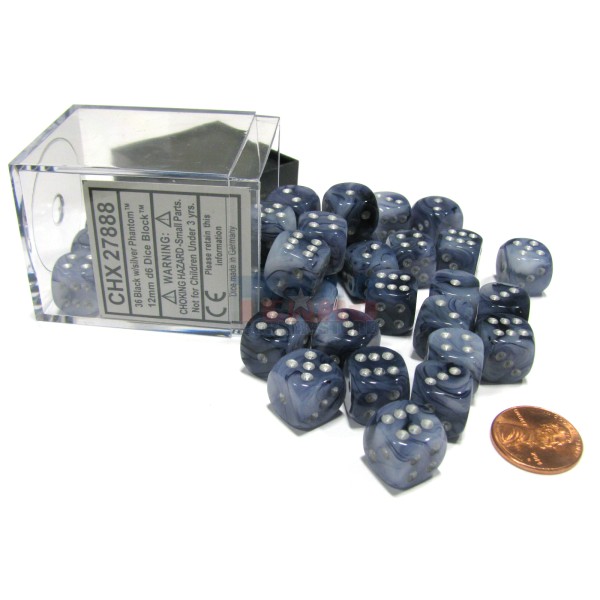 Chessex - Phantom 12mm d6 Black/Silver (36)