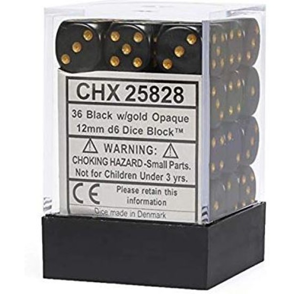 Chessex - D6 12mm Opaque Black / Gold