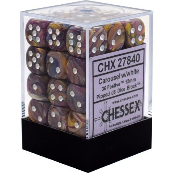 Chessex - Festive 12mm d6 Carousel/White