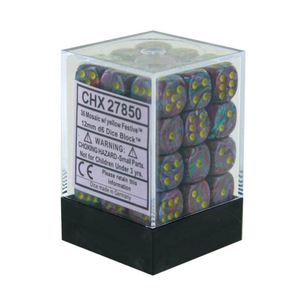 Chessex - Festive 12mm d6 Mosaic/Yellow (36)