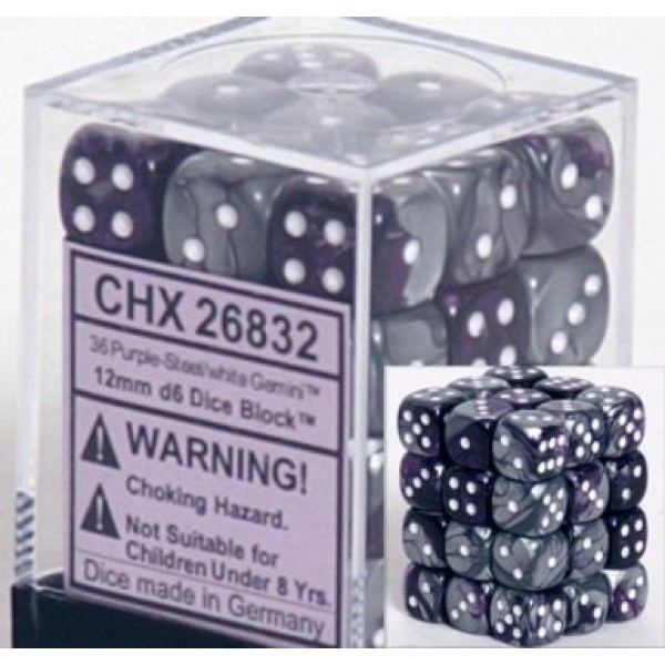 Chessex - Gemini 12mm d6 Purple-steel w/White (36)