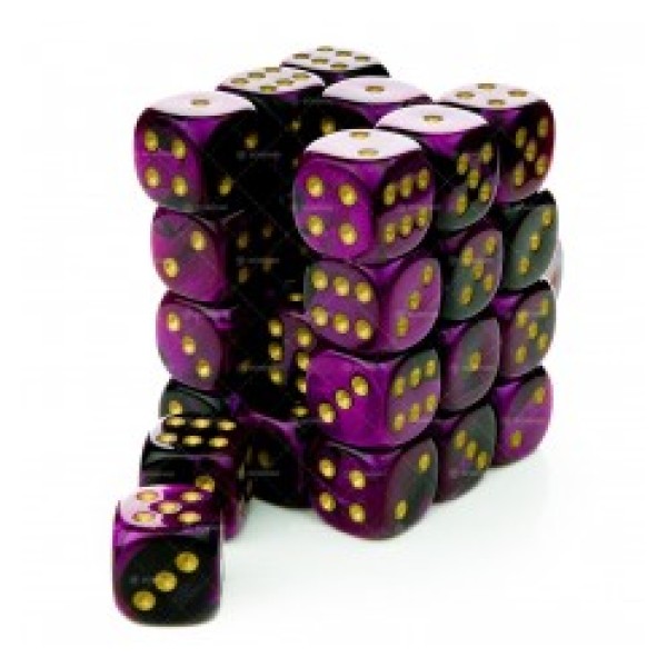 Chessex - Gemini 12mm d6 Black-Purple/Gold (36)