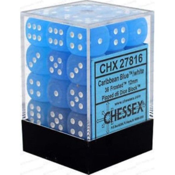 Chessex - Frosted 12mm d6 Caribbean Blue/white (36)