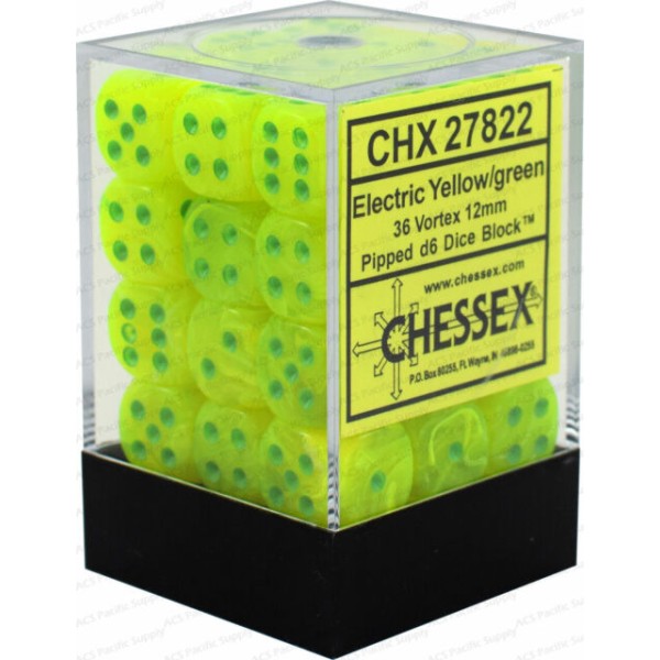 Chessex - Vortex Electric Yellow/White 12mm Brick (36)