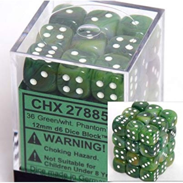 Chessex - Phantom 12mm d6 Green/White (36)