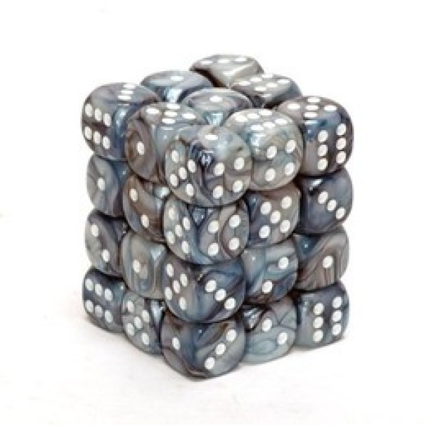 Chessex - Lustrous 12mm d6 Slate/White (36)