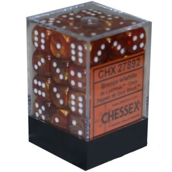 Chessex - Lustrous 12mm d6 Bronze/White (36)