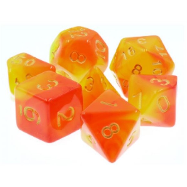 Dargon's RPG DICE - Lava Shock (Yellow Orange Fusion) - 7 Dice Set