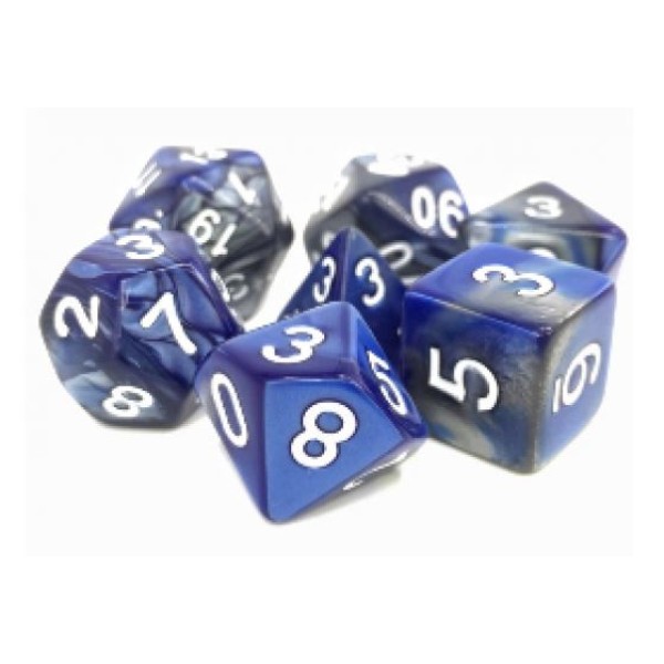 Dargon's RPG DICE - Blessed Steel (Silver/Blue Fusion) - 7 Dice Set