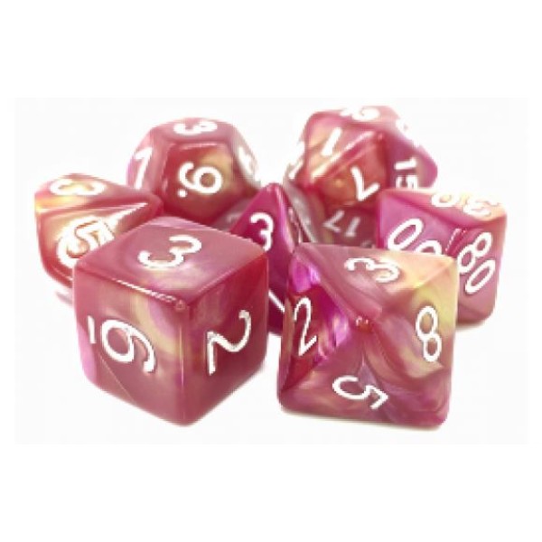 Dargon's RPG DICE - Sharazad’s Tale (Yellow/Rose Fusion) - 7 Dice Set