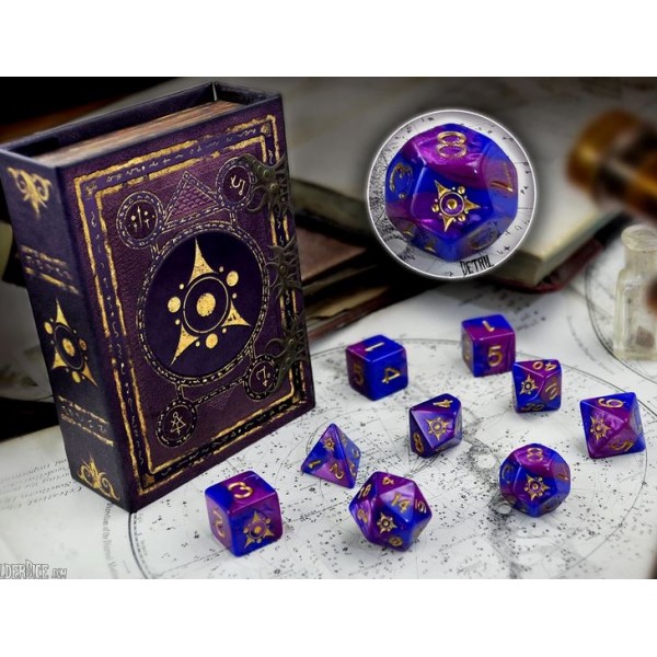 Elder Dice - 9 dice Poly Set - Sigil of the Dreamlands Dice - Eldritch Nebula