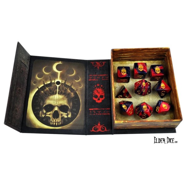 Elder Dice - 9 dice Poly Set - Red with Necronomicon Design