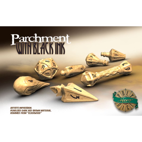 PolyHero - Wizard Dice - Parchament with Black ink