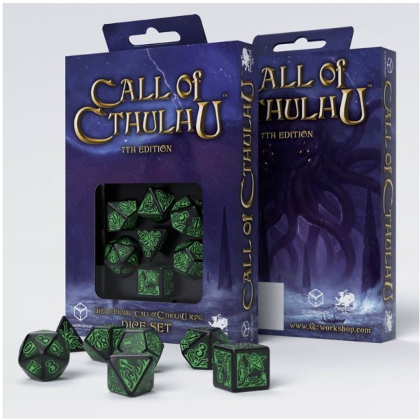 Q-Workshop - Call of Cthulhu 7th Edition - Black & green Dice Set (7)