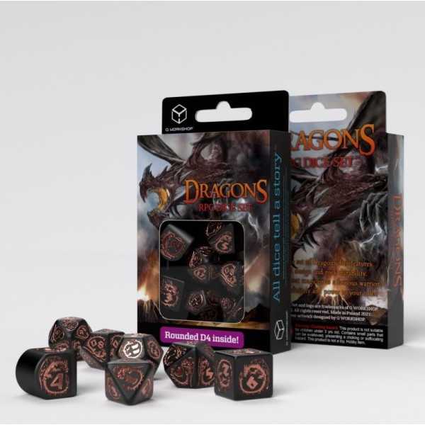 Q-Workshop - Dragons RPG Dice Set: Obsidian Black and Copper (Modern D4)