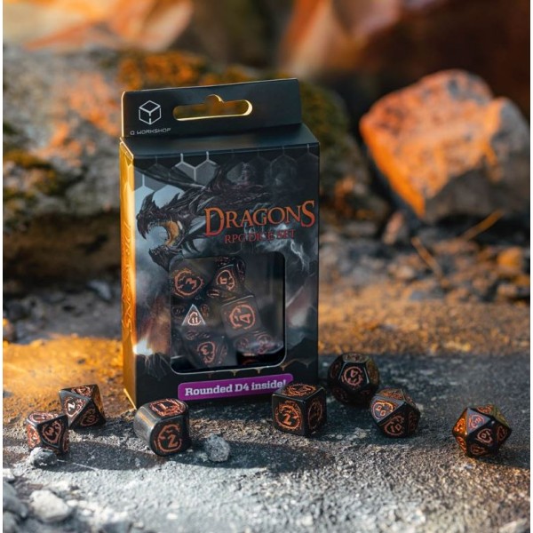 Q-Workshop - Dragons RPG Dice Set: Obsidian Black and Copper (Modern D4)