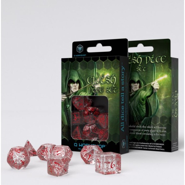 Q-Workshop - Elvish Translucent and red Dice Set (7)