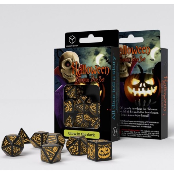 Q-Workshop - Halloween Pumpkin - Jack O’Lantern - Glow in the dark Dice Set