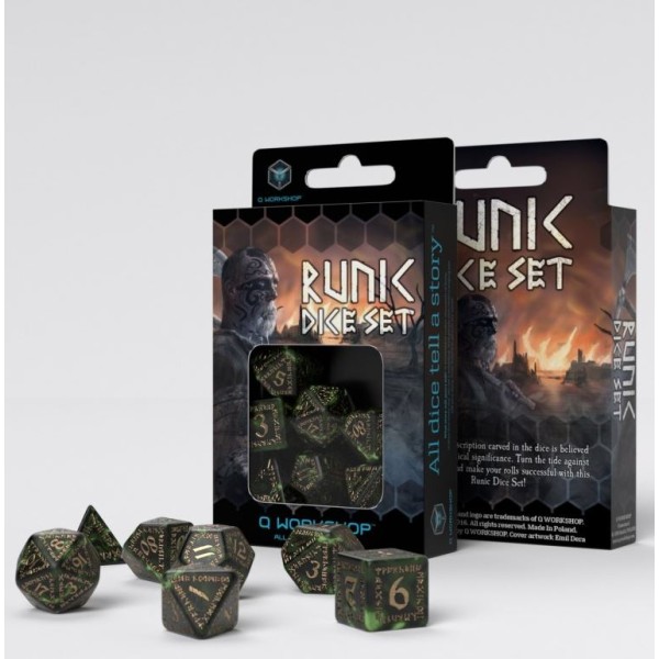 Q-Workshop - Runic - Bottle-green and gold Dice Set