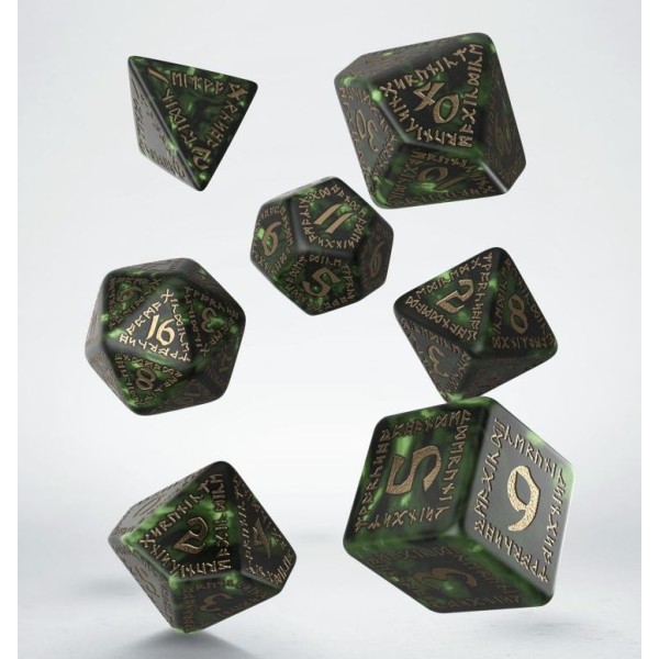 Q-Workshop - Runic - Bottle-green and gold Dice Set