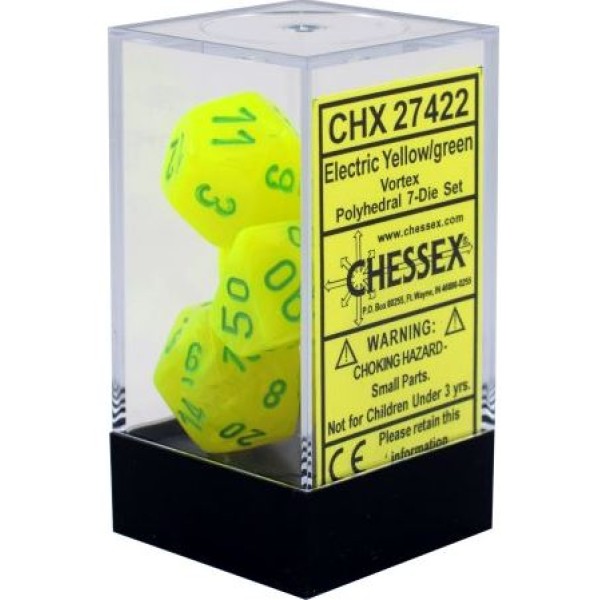 Chessex RPG DICE - Vortex Electric Yellow/Green Polyhedral 7-Die Set