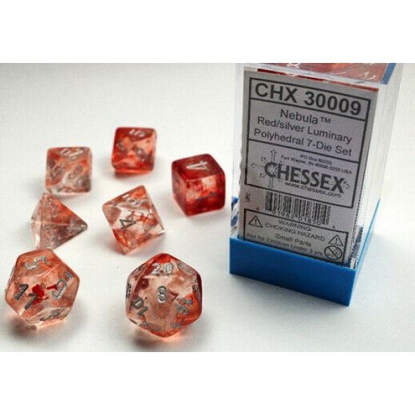 Chessex RPG DICE - Nebula Red with Silver - Polyhedral 7-Die Set