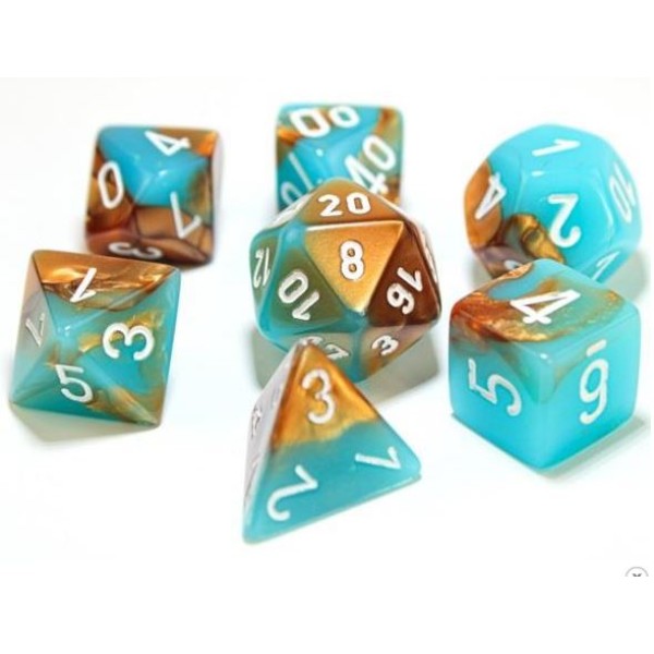 Chessex RPG DICE - Luminary Gemini Polyhedral Copper-Turquoise/white 7-Die Set