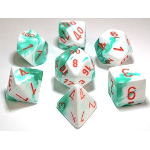 Chessex RPG DICE - Gemini Polyhedral Mint Green-White/orange 7-Die Set