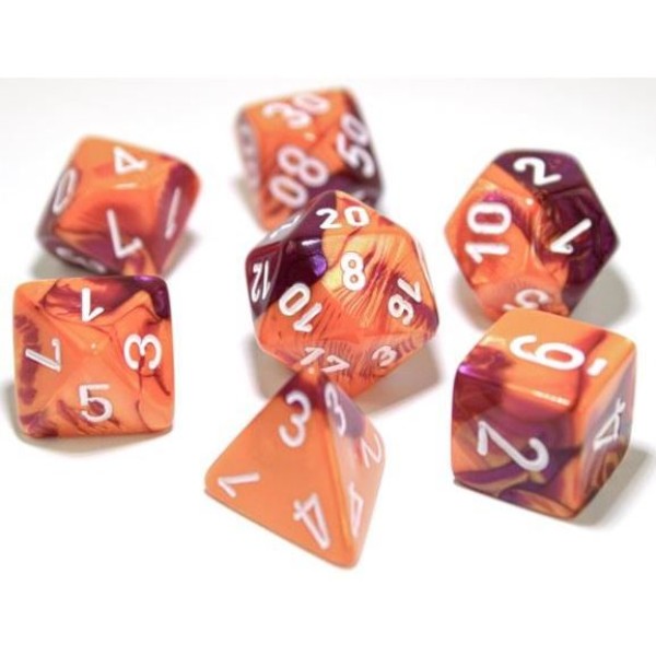 Chessex RPG DICE - Gemini Polyhedral Orange-Purple/white 7-Die Set