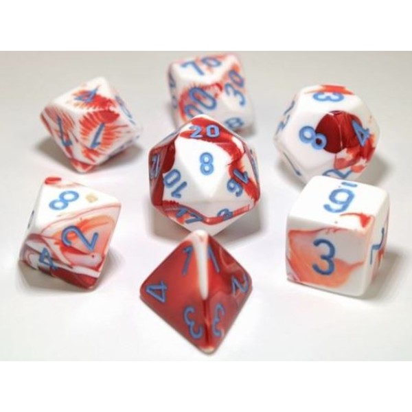 Chessex RPG DICE - Gemini Polyhedral Red-White/blue 7-Die Set