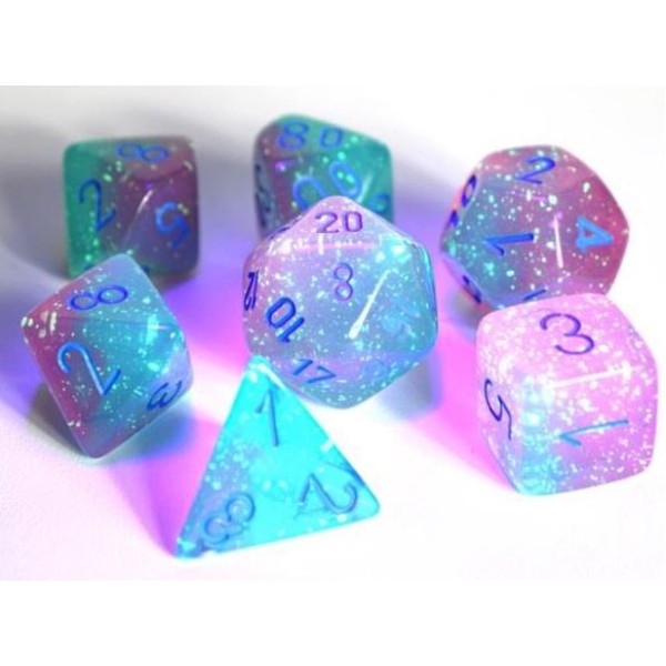 Chessex RPG DICE - Luminary Gemini Polyhedral Gel Green-Pink/blue 7-Die Set