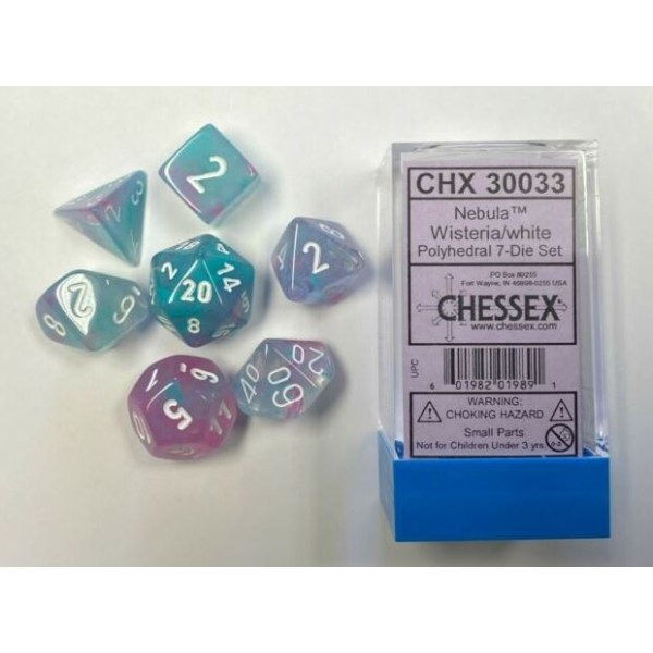 Chessex RPG DICE - Nebula Wisteria with White - Polyhedral 7-Die Set