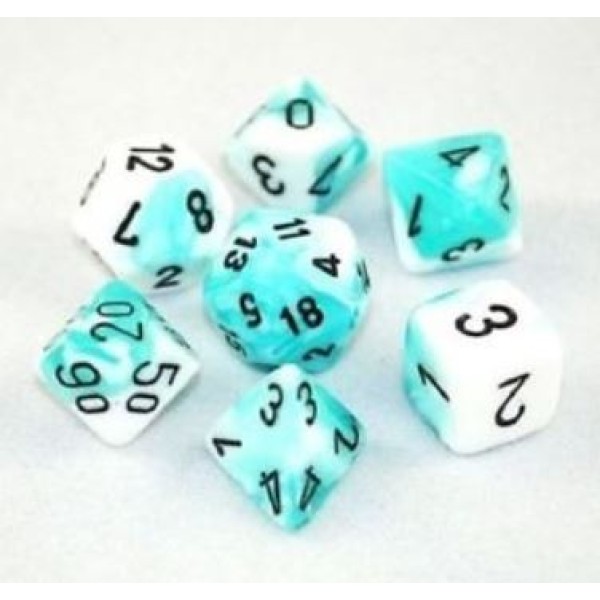 Chessex RPG DICE - Gemini Teal-White/Black - 7 Dice Set