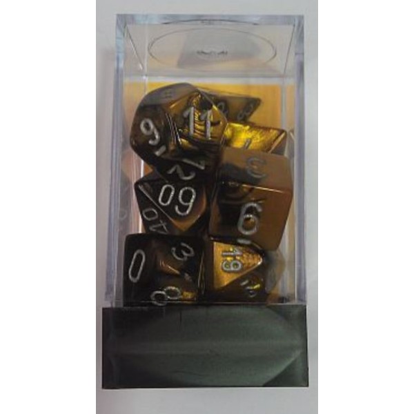 Chessex RPG DICE - Gemini Black Gold with Silver - 7 dice set