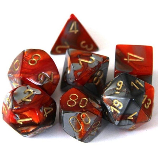 Chessex RPG DICE - Gemini Orange Steel with Gold - 7 Dice Set