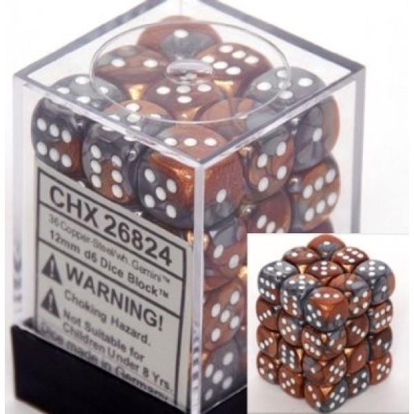 Chessex - Gemini 12mm d6 Copper-Steel w/White (36)