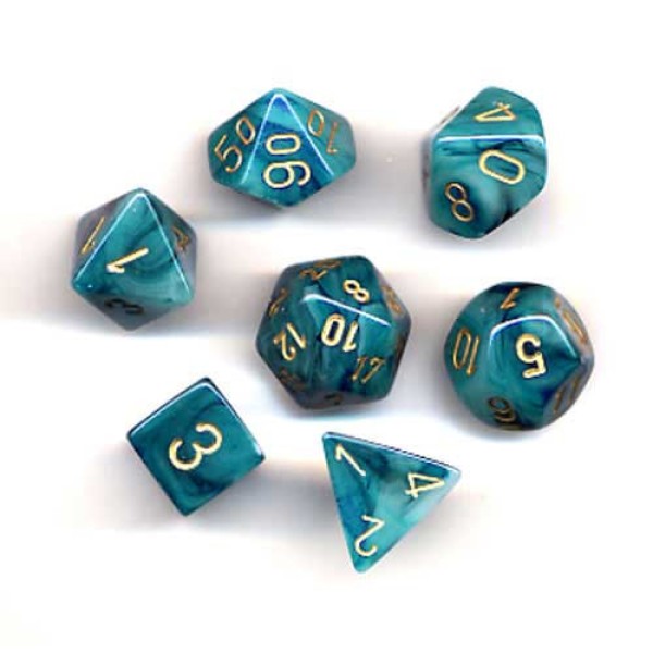 Chessex RPG DICE - Phantom Teal/Gold - 7 Dice Set